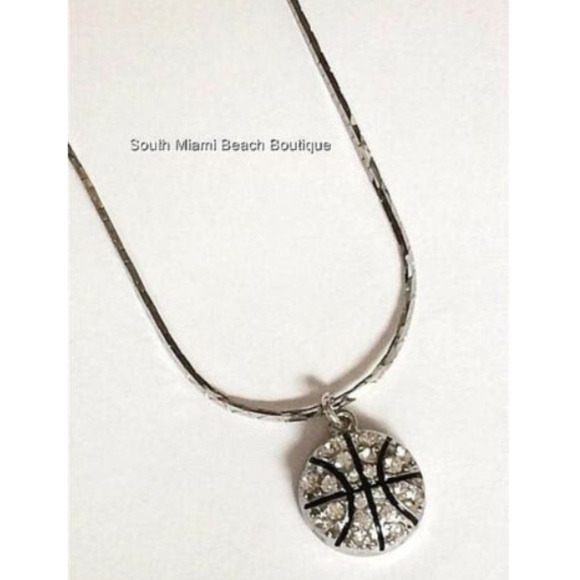 Silver Crystal Basketball Necklace Sports Mom 19" Ball Plated USA Seller - Picture 4 of 9